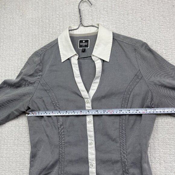 Express The Essential Womens M Long Sleeve Button Up Shirt Grey Blouse Top - Picture 9 of 14